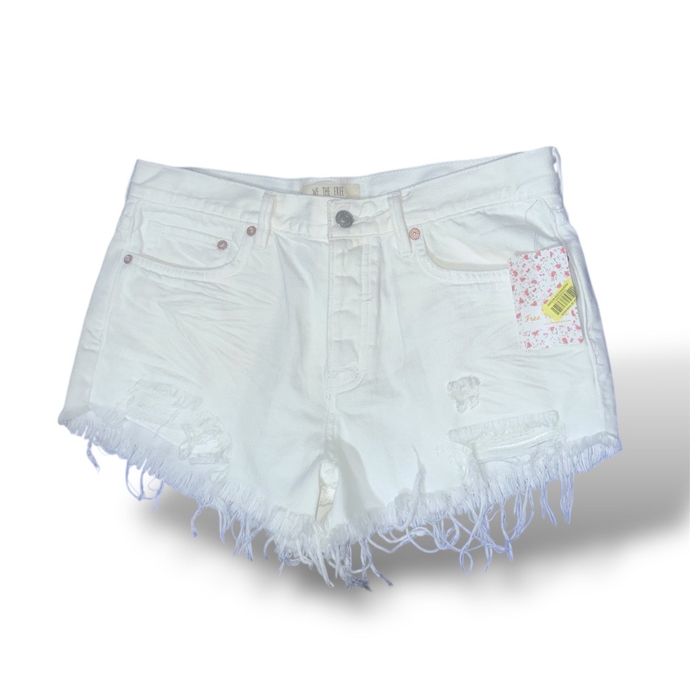 Free People White Distressed Jean Shorts